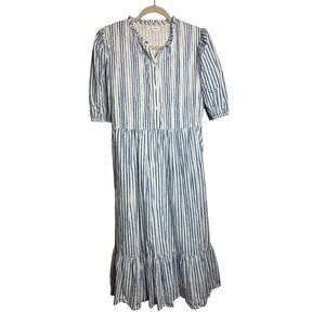 Beau & Ro Striped Hand Printed Cotton Midi Dress Sz. M